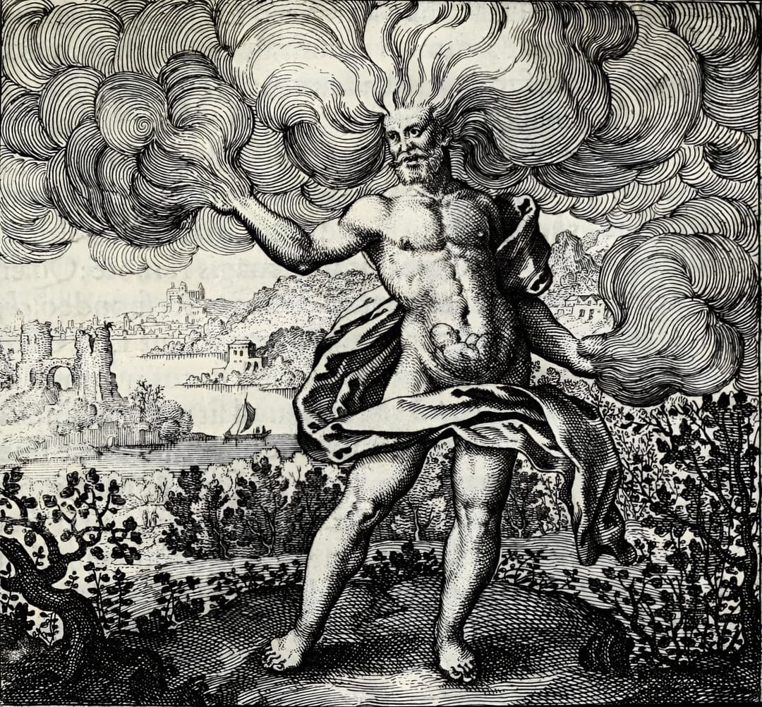 Emblem I — The Wind in the Belly, Michael Maier; engraved by Matthäus Merian