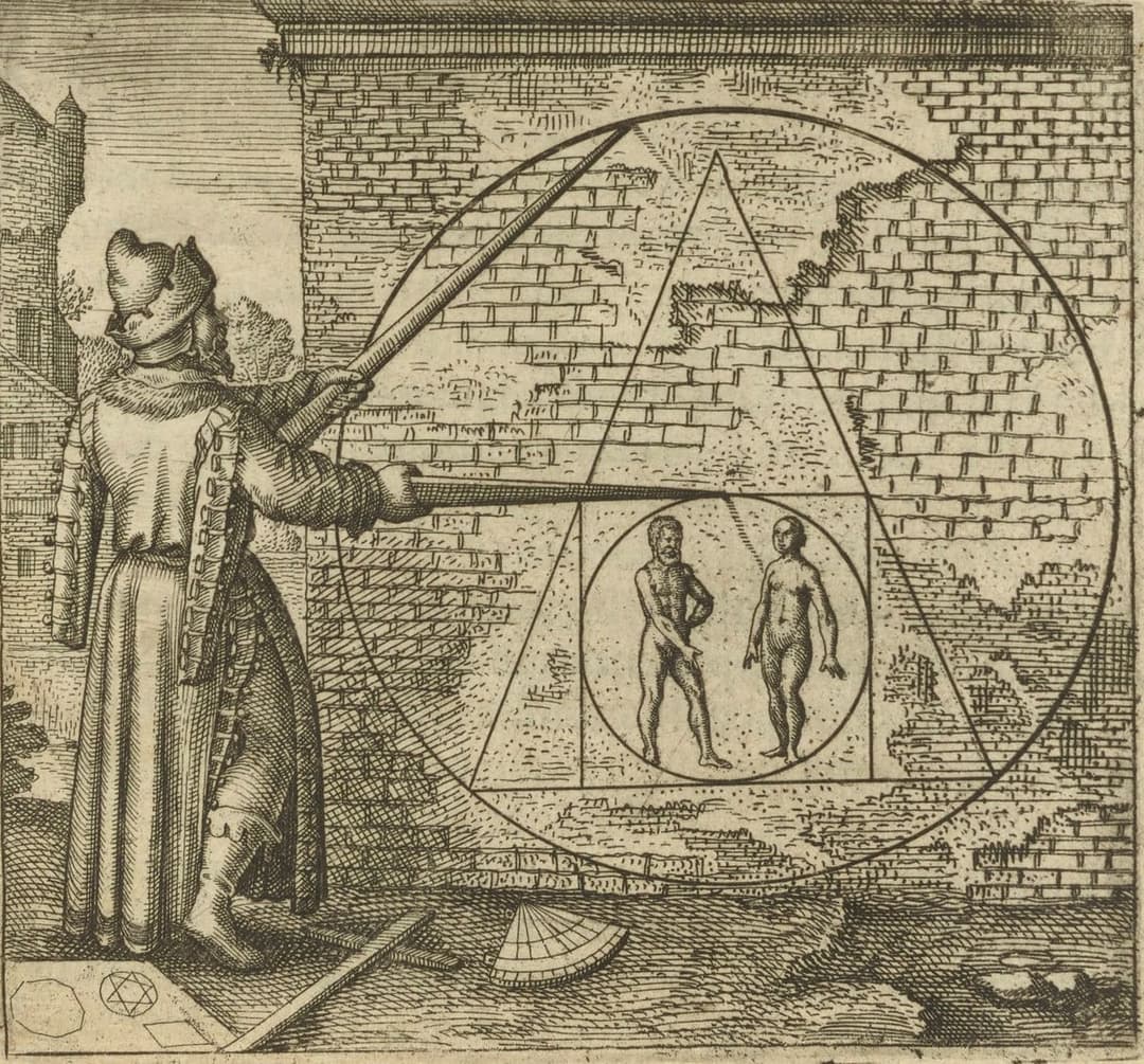 Emblem XXI — Squaring the Circle, Michael Maier; engraved by Matthäus Merian