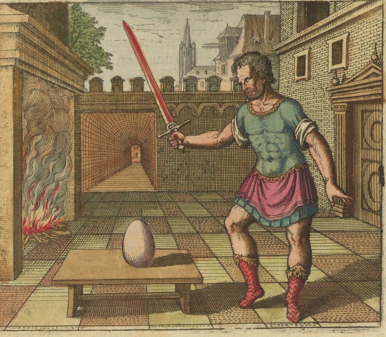 Emblem VIII — The Egg and the Sword — from Atalanta Fugiens, Michael Maier; engraved by Matthäus Merian, 1617