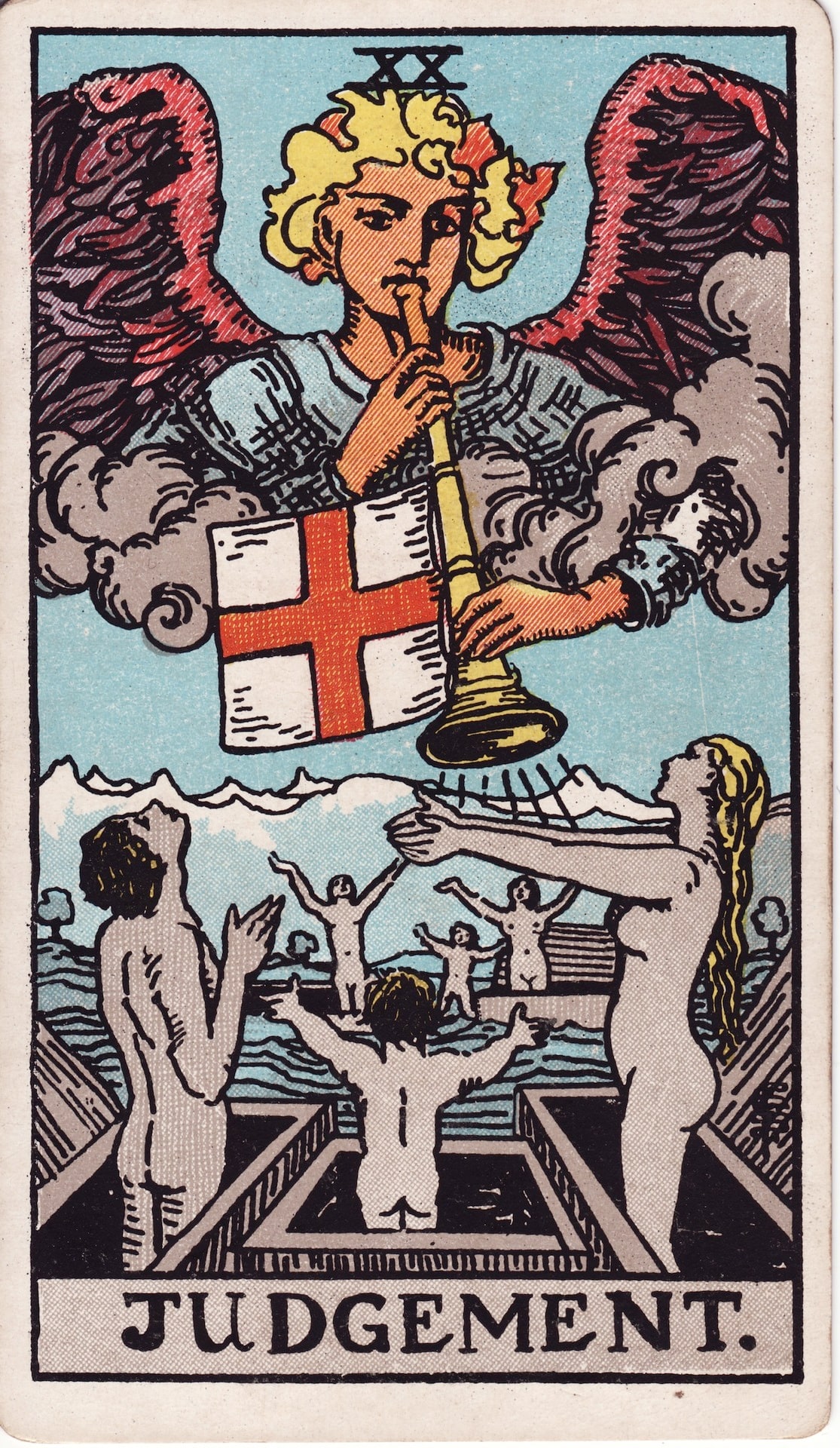 Judgement — from the 1909 Waite–Smith deck, Pamela Colman Smith, for A. E. Waite, 1909