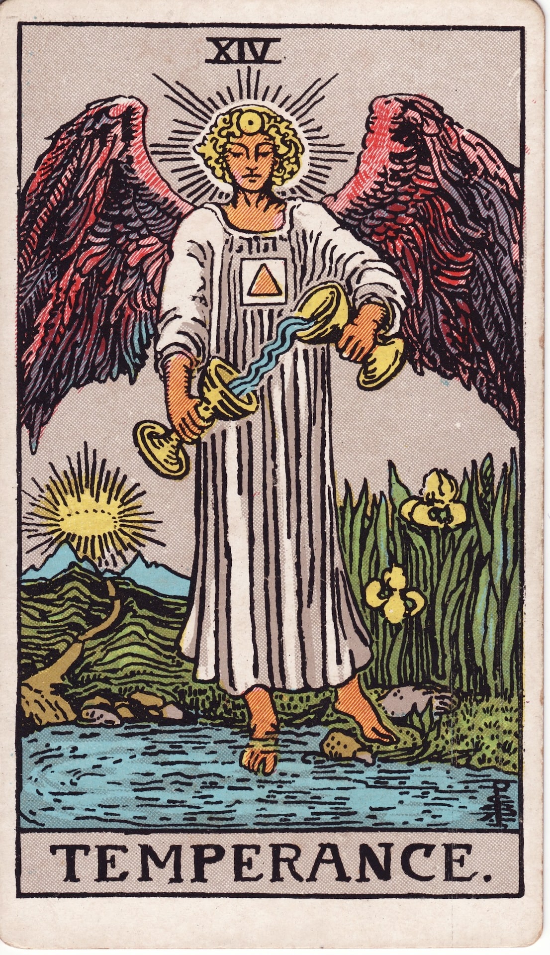 Temperance — from the 1909 Waite–Smith deck, Pamela Colman Smith, for A. E. Waite, 1909