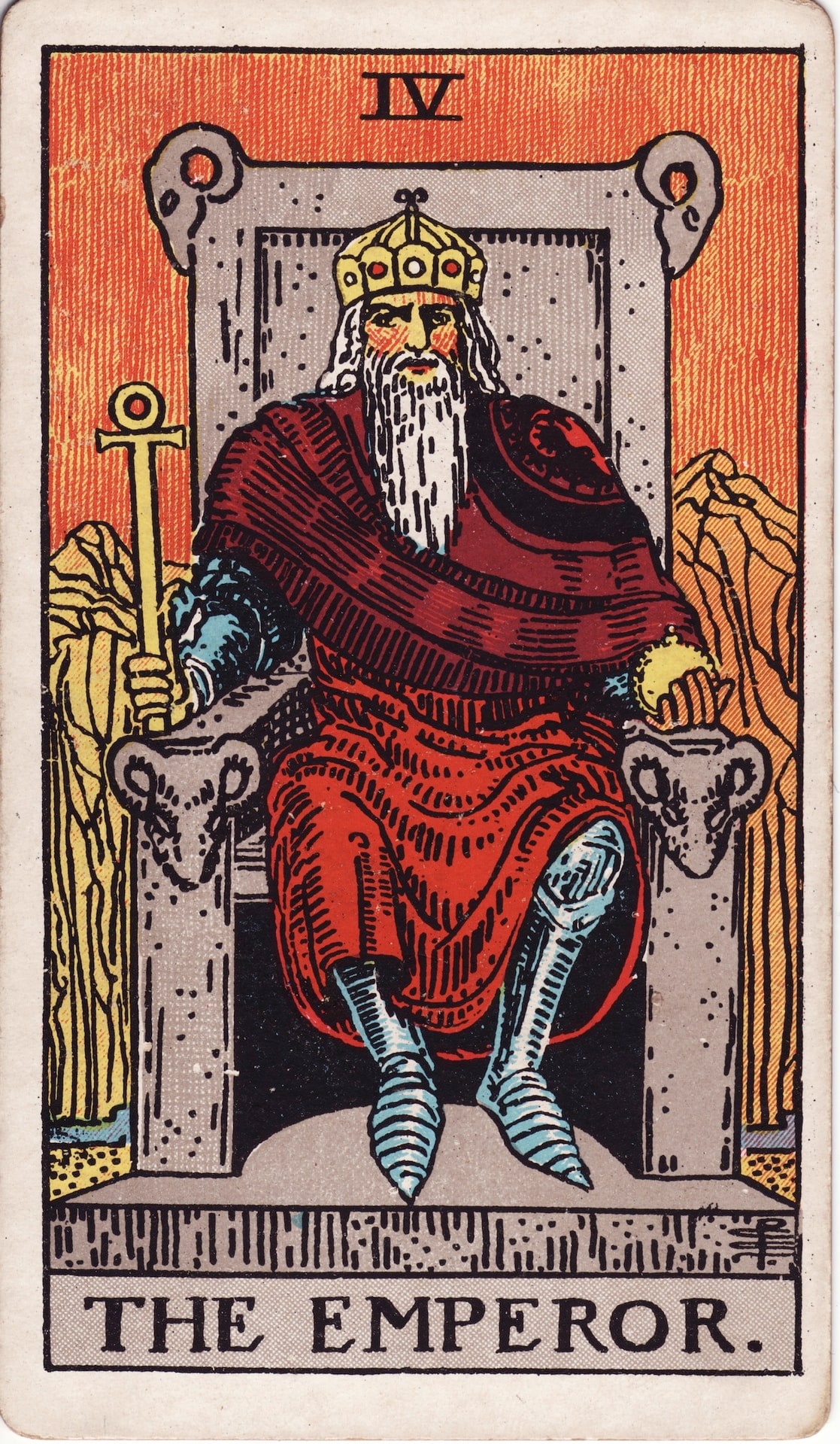 The Emperor — from the 1909 Waite–Smith deck, Pamela Colman Smith, for A. E. Waite, 1909