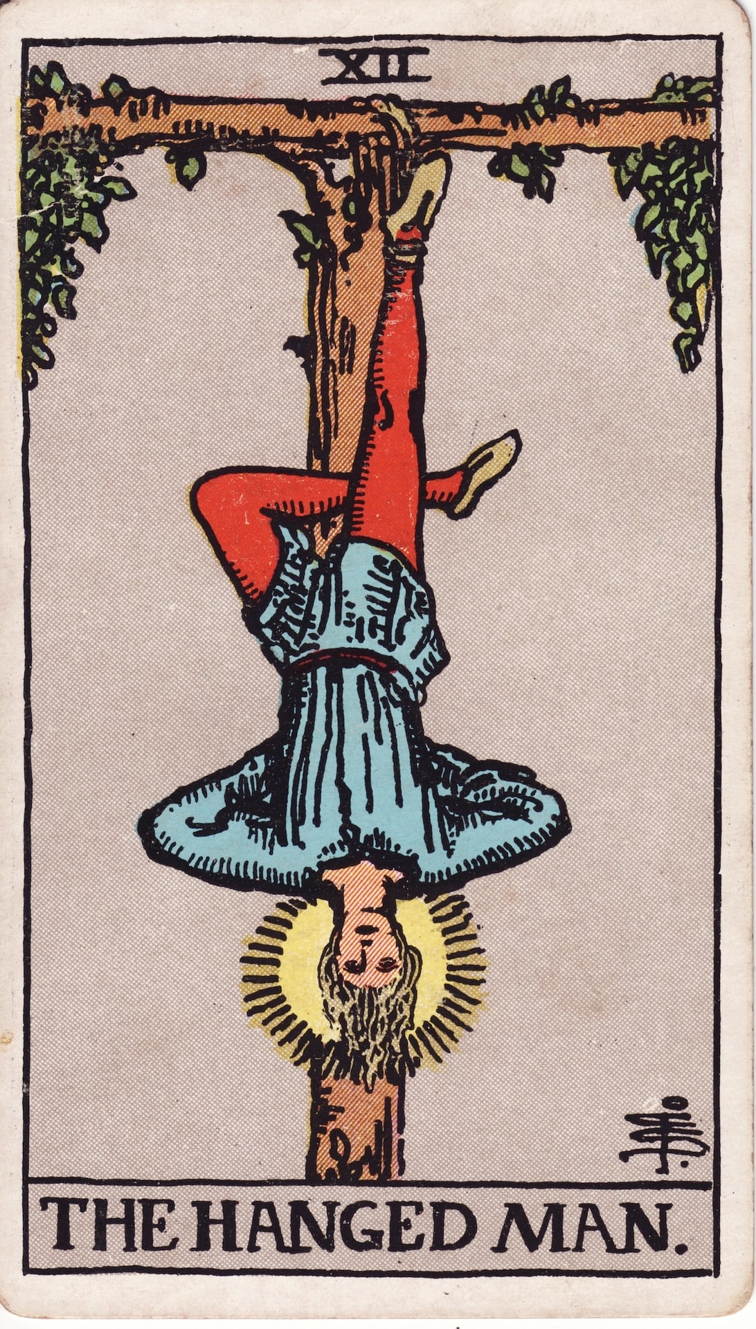 The Hanged Man — from the 1909 Waite–Smith deck, Pamela Colman Smith, for A. E. Waite, 1909