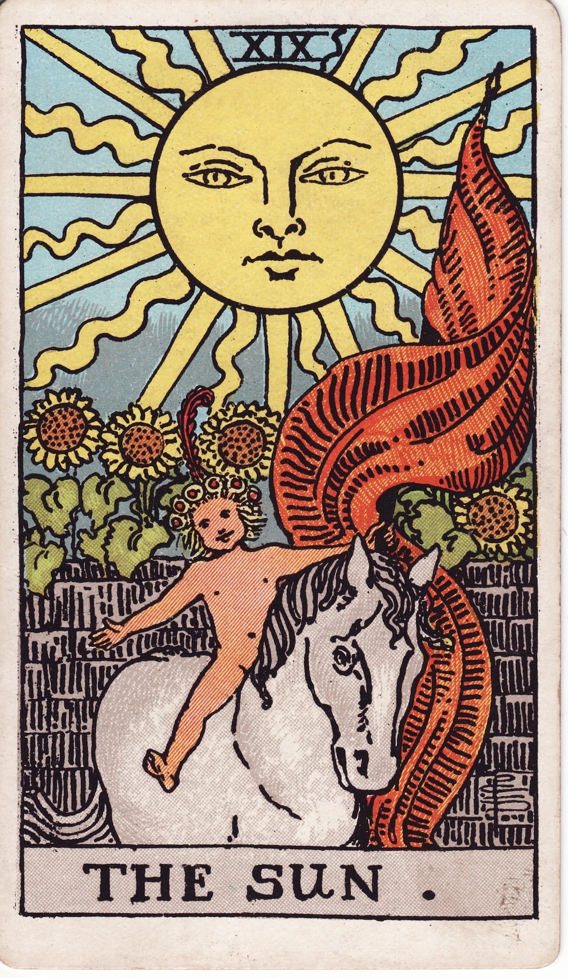 The Sun — from the 1909 Waite–Smith deck, Pamela Colman Smith, for A. E. Waite, 1909