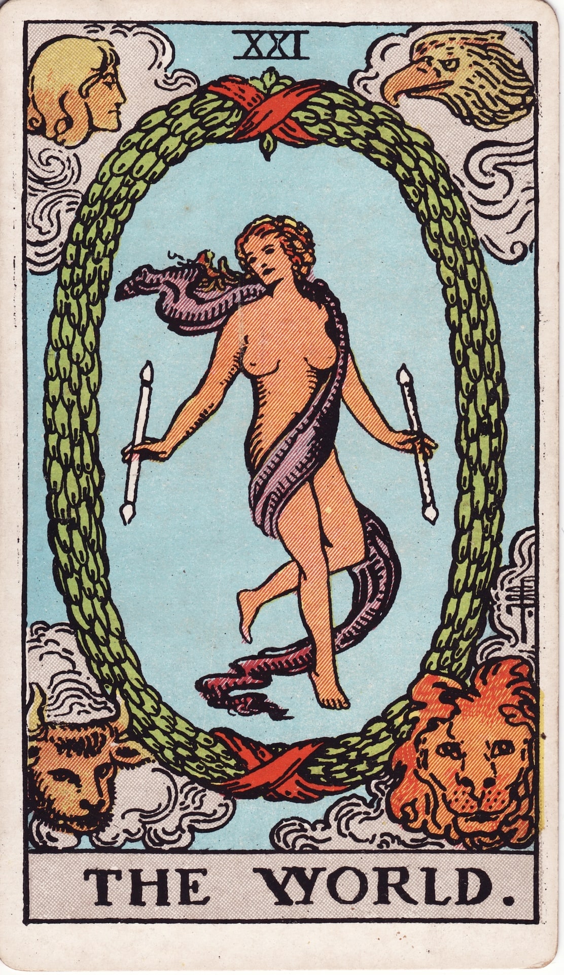 The World — from the 1909 Waite–Smith deck, Pamela Colman Smith, for A. E. Waite, 1909